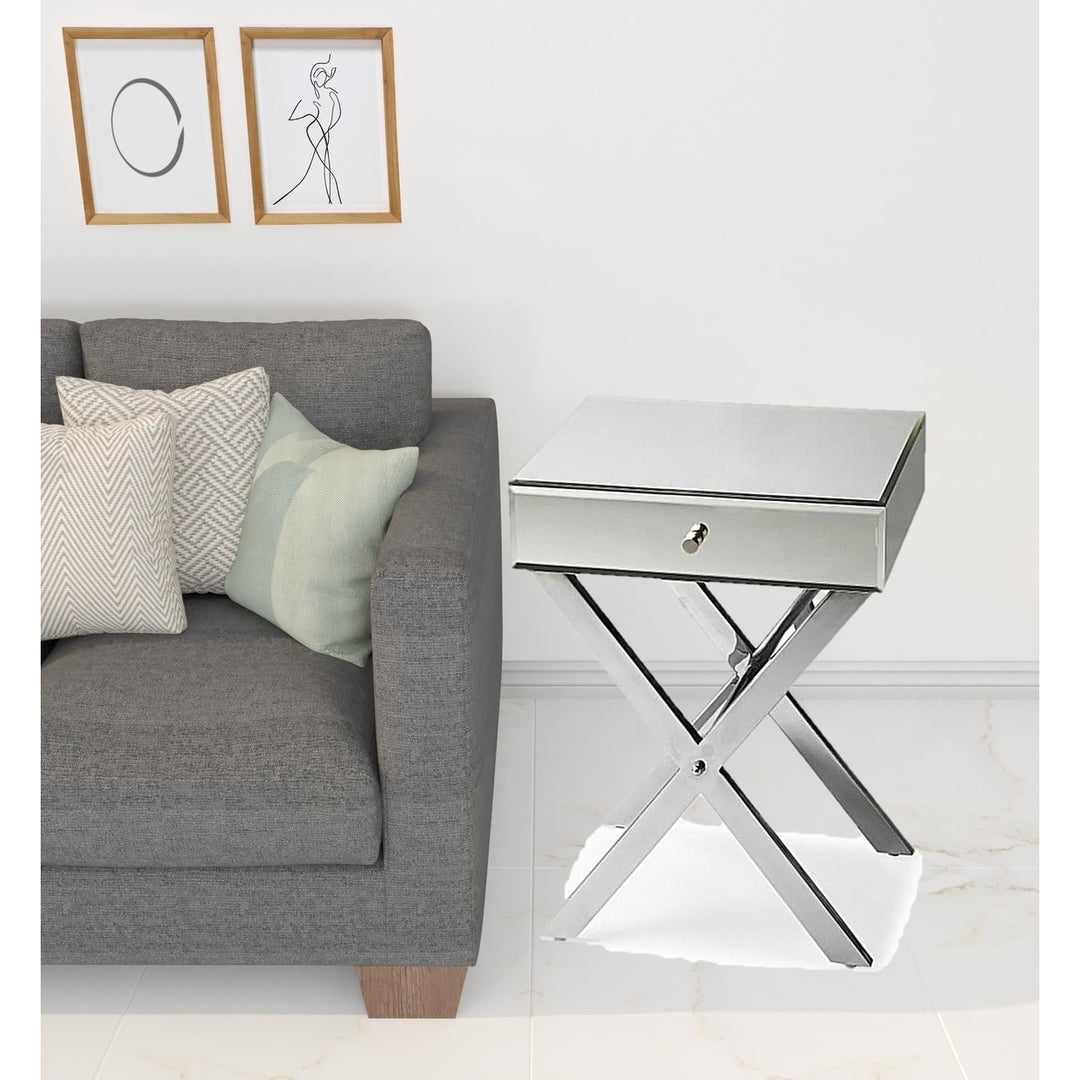 24" Mirrored Glass End Table With Drawer Image 5