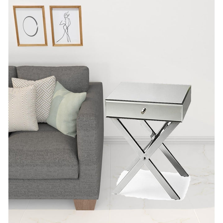 24" Mirrored Glass End Table With Drawer Image 6