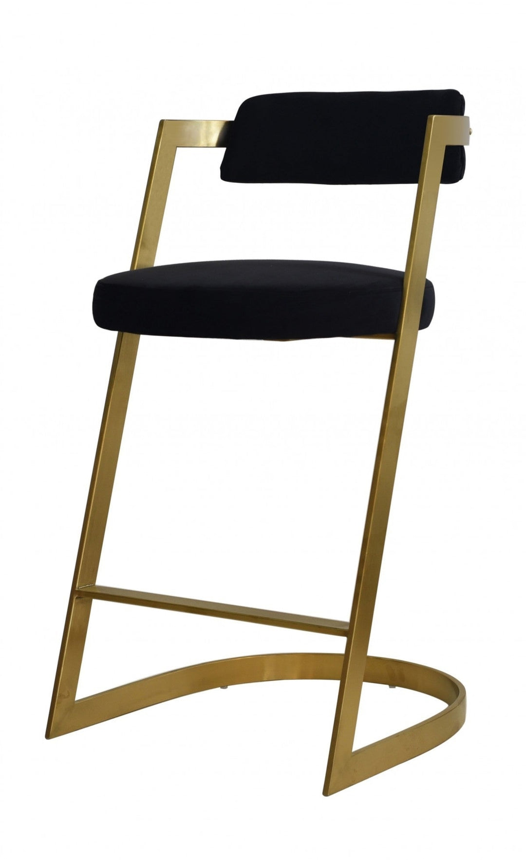 26" Black And Gold Velvet And Stainless Steel Low Back Counter Height Bar Chair Image 1