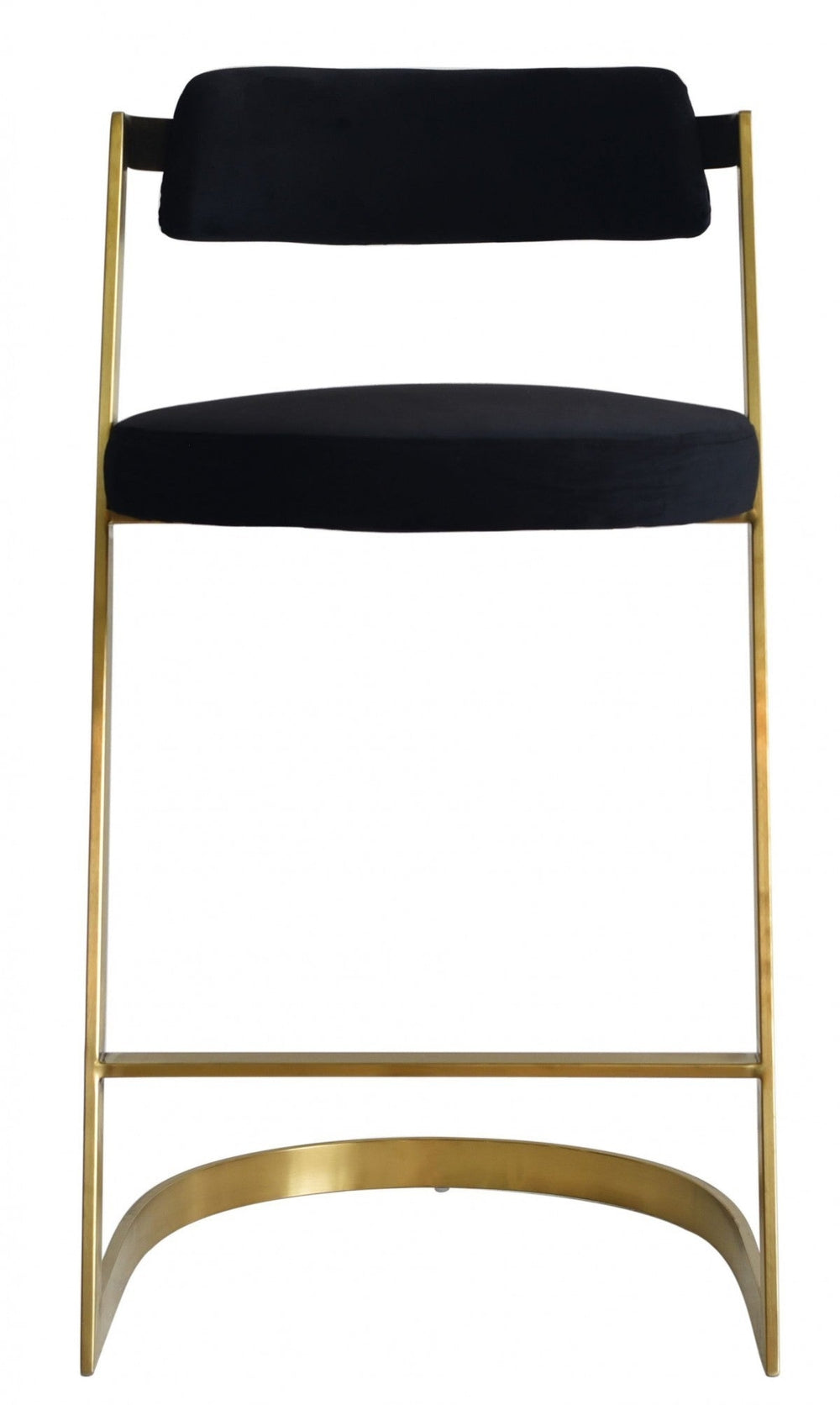 26" Black And Gold Velvet And Stainless Steel Low Back Counter Height Bar Chair Image 2