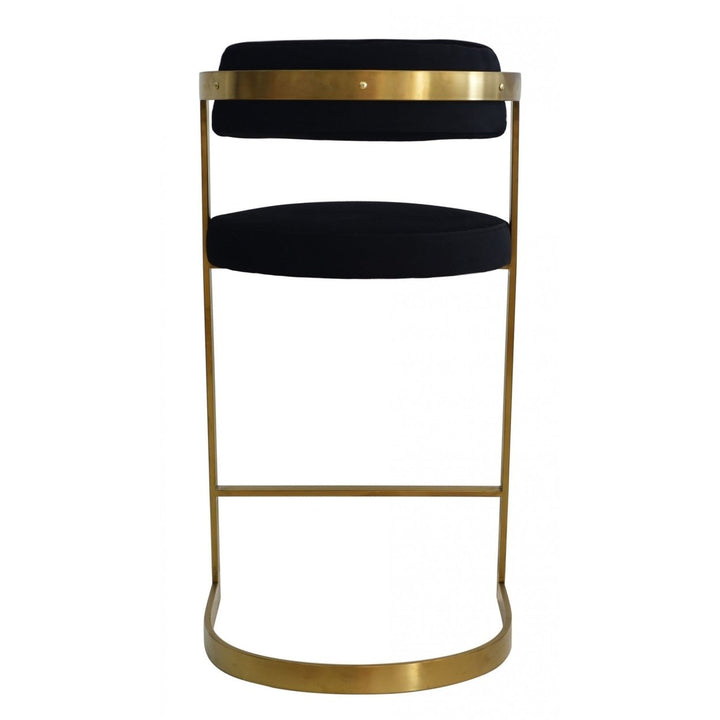 26" Black And Gold Velvet And Stainless Steel Low Back Counter Height Bar Chair Image 3