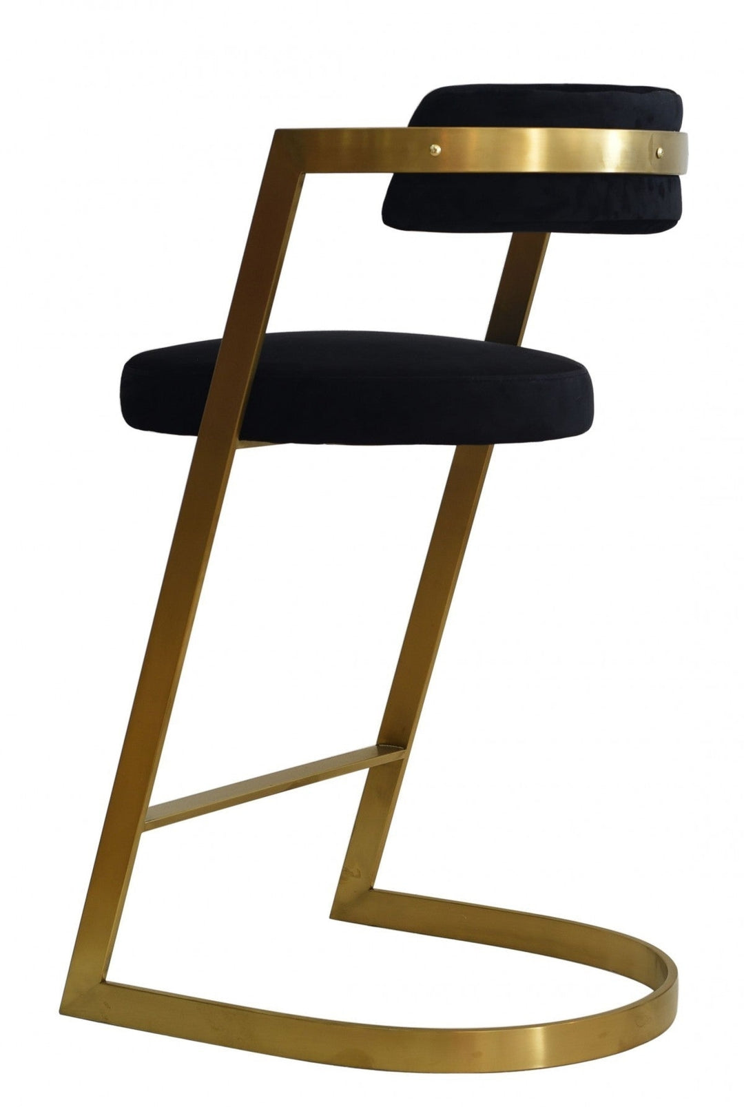 26" Black And Gold Velvet And Stainless Steel Low Back Counter Height Bar Chair Image 4