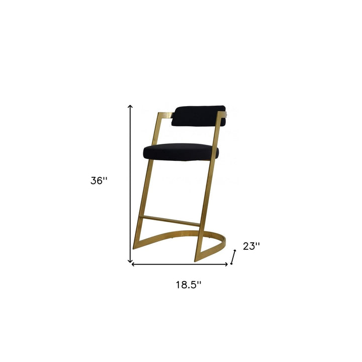 26" Black And Gold Velvet And Stainless Steel Low Back Counter Height Bar Chair Image 6