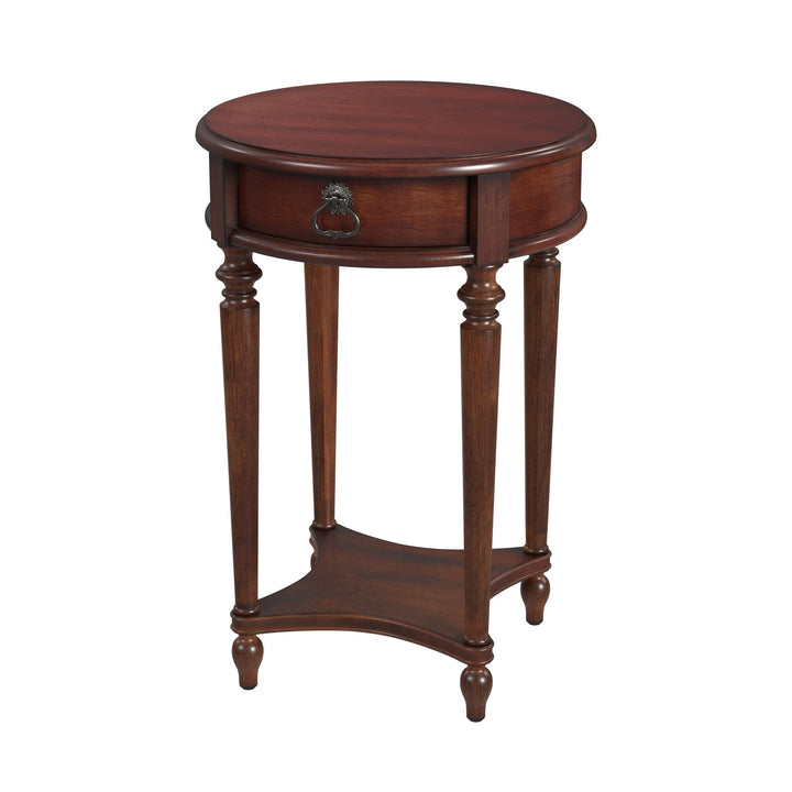 26" Cherry Solid And Manufactured Wood Round End Table With Drawer And Shelf Image 1