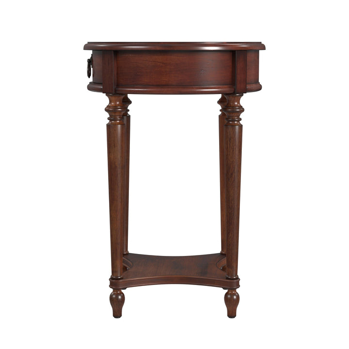 26" Cherry Solid And Manufactured Wood Round End Table With Drawer And Shelf Image 4