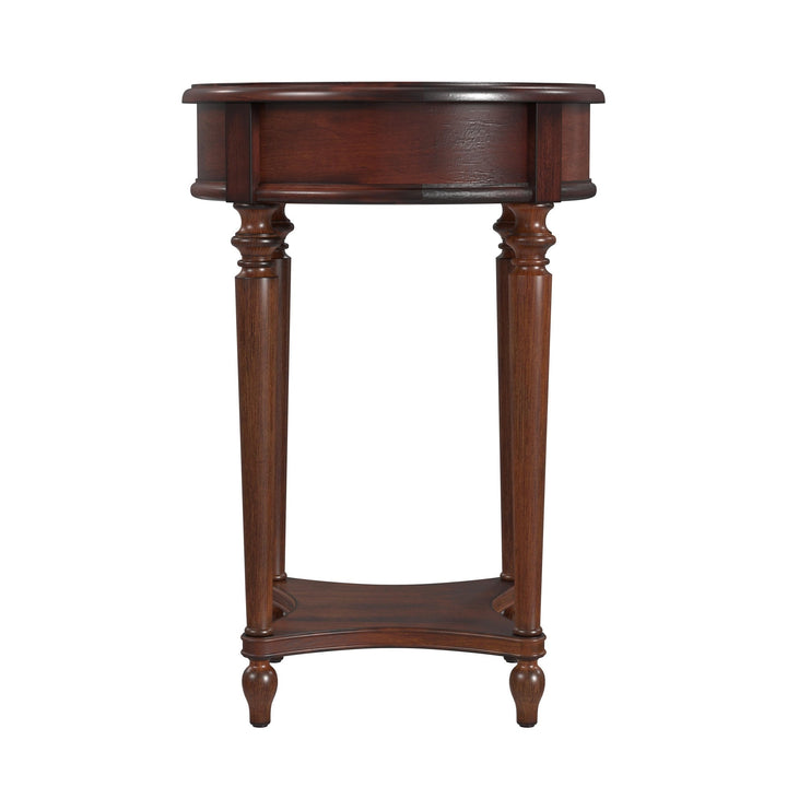 26" Cherry Solid And Manufactured Wood Round End Table With Drawer And Shelf Image 5