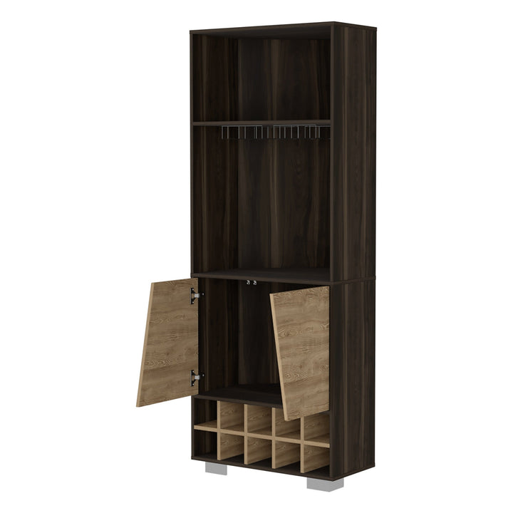 27" Dark Brown Corner Bar Cabinet With Multiple Shelves Image 3