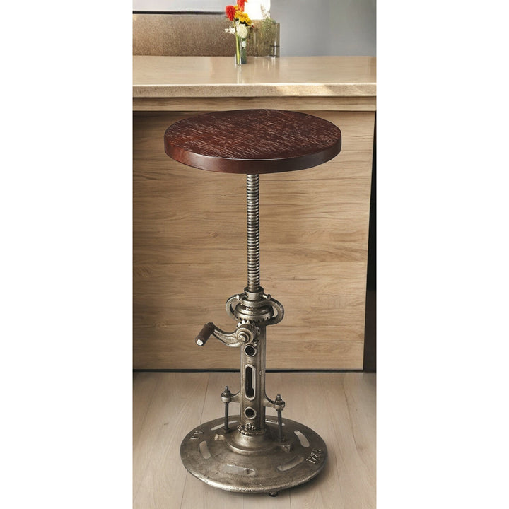 27" Brown And Silver Iron Swivel Counter Height Bar Chair Image 9