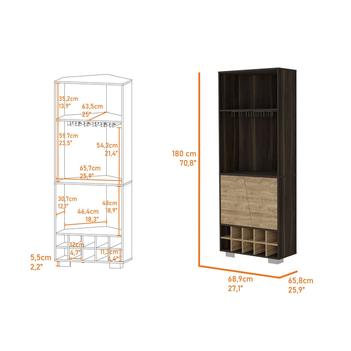 27" Dark Brown Corner Bar Cabinet With Multiple Shelves Image 4