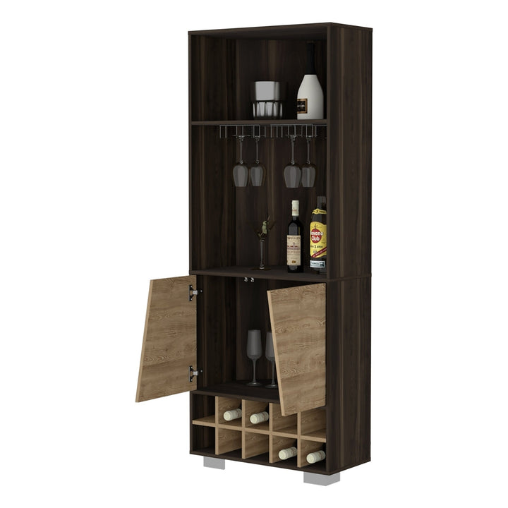 27" Dark Brown Corner Bar Cabinet With Multiple Shelves Image 7