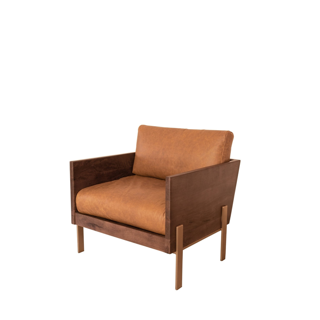 31" Carmel Brown Top Grain Leather And Gold Arm Chair Image 3