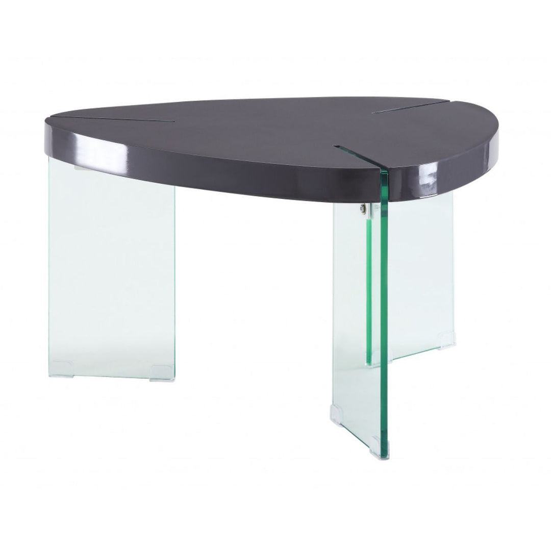 31" Clear Glass And Gray High Gloss Triangle Coffee Table Image 1