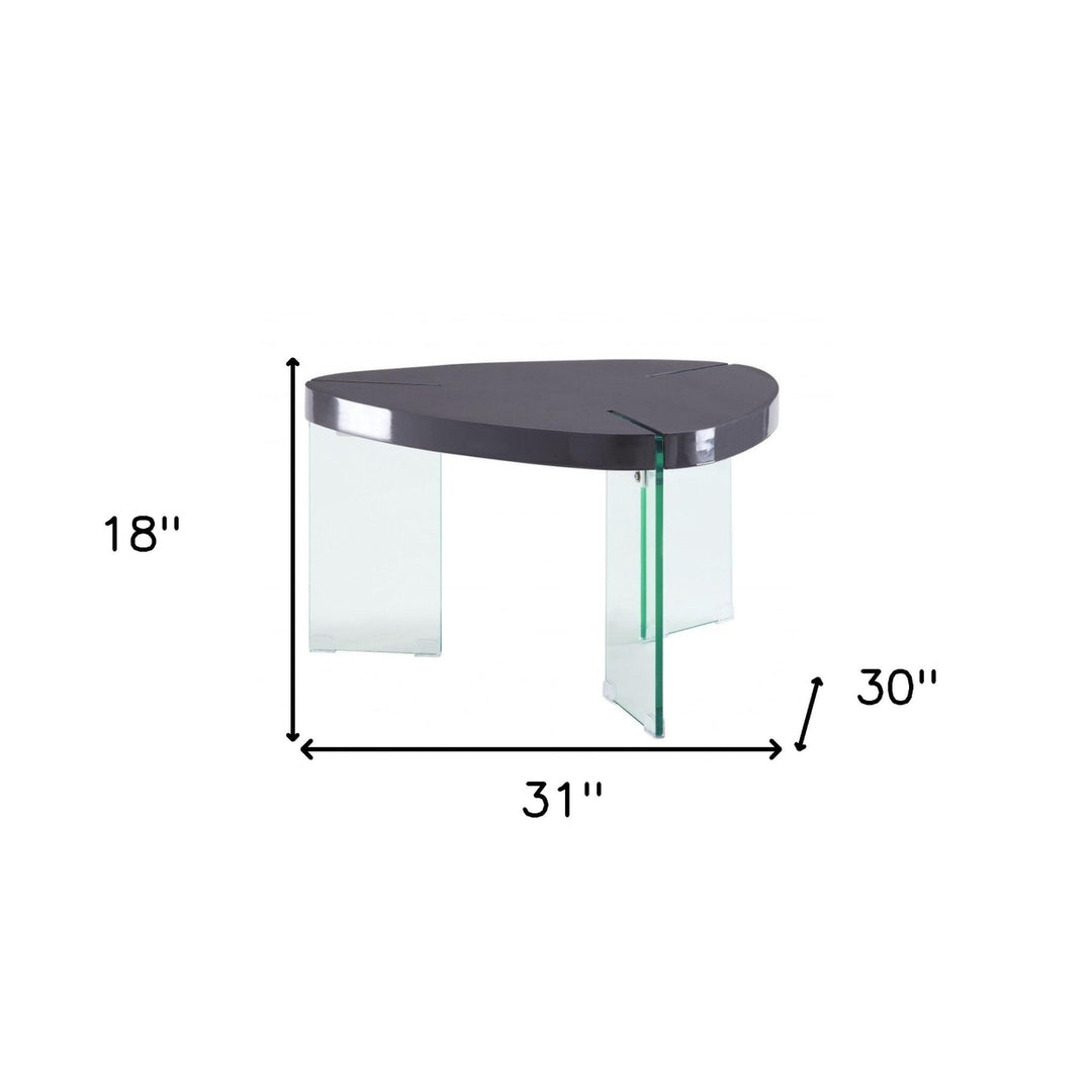 31" Clear Glass And Gray High Gloss Triangle Coffee Table Image 2