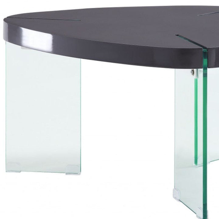 31" Clear Glass And Gray High Gloss Triangle Coffee Table Image 4