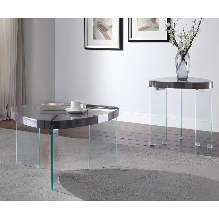 31" Clear Glass And Gray High Gloss Triangle Coffee Table Image 5