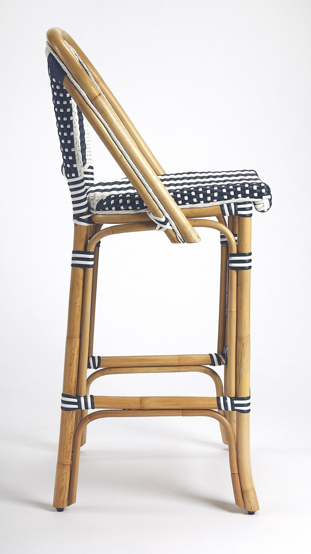 28" Blue and White And Natural Rattan Bar Chair Image 4