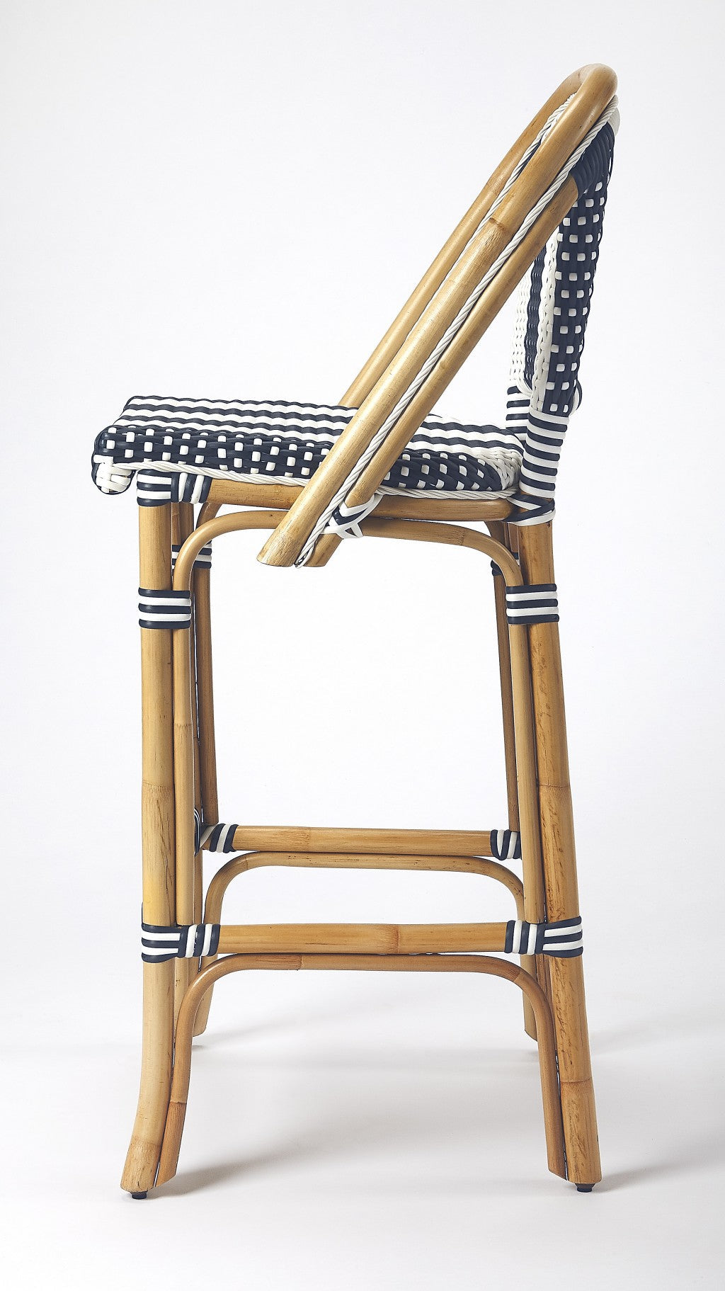 28" Blue and White And Natural Rattan Bar Chair Image 5