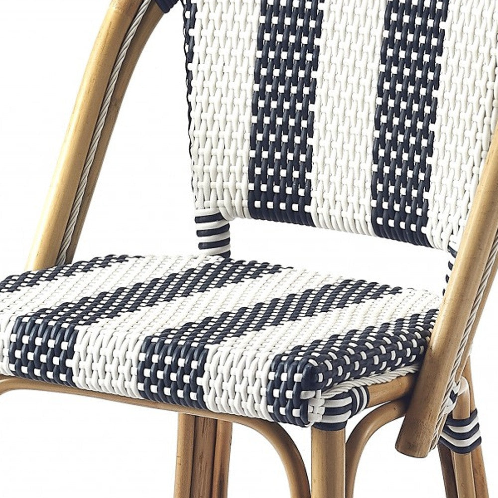 28" Blue and White And Natural Rattan Bar Chair Image 10