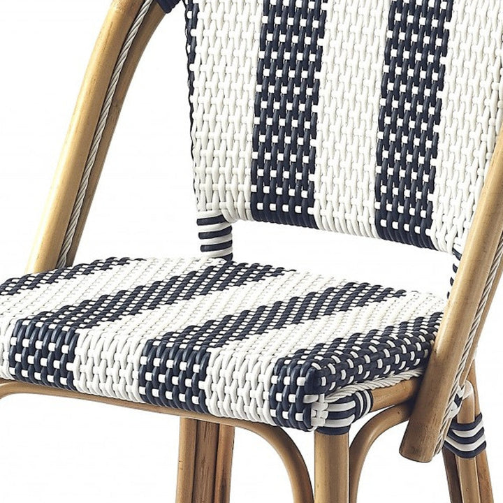 28" Blue and White And Natural Rattan Bar Chair Image 10