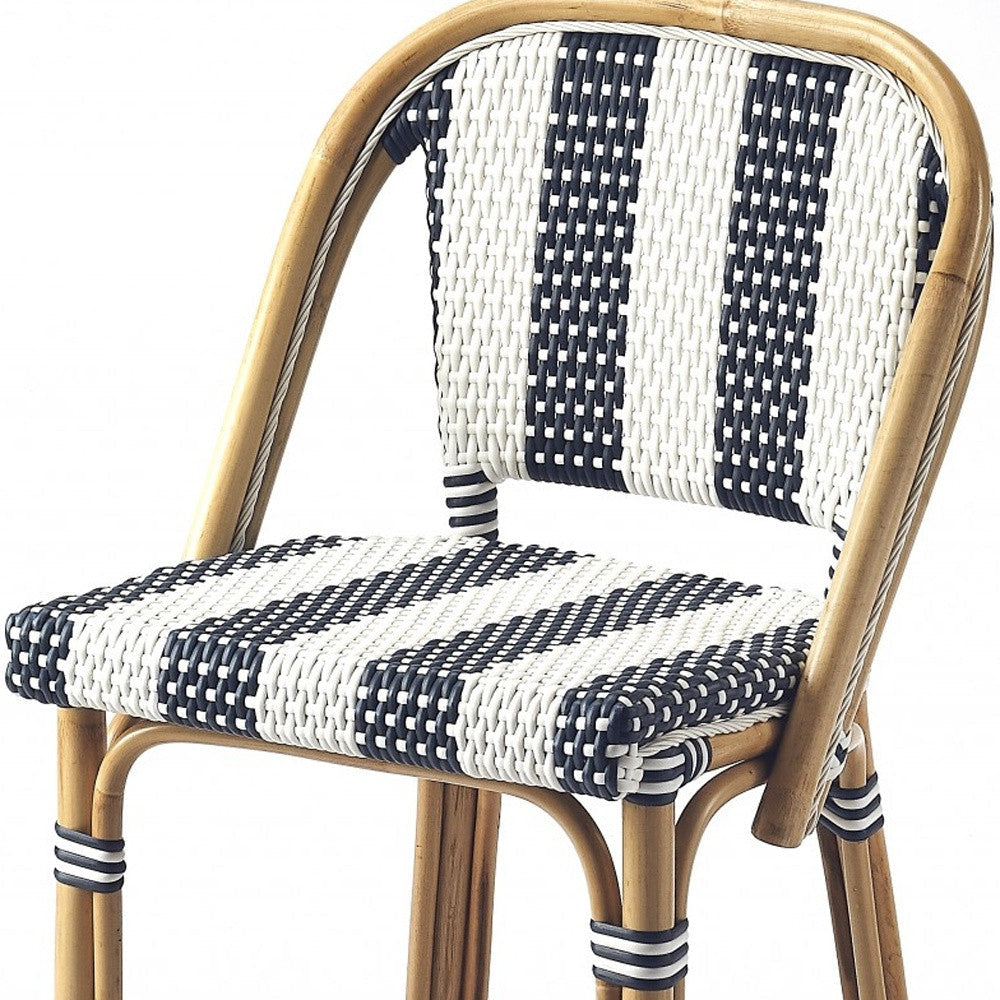 28" Blue and White And Natural Rattan Bar Chair Image 11