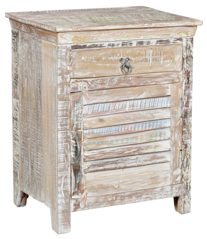 30" Distressed White One Drawer Shutter Solid Wood Nightstand Image 1