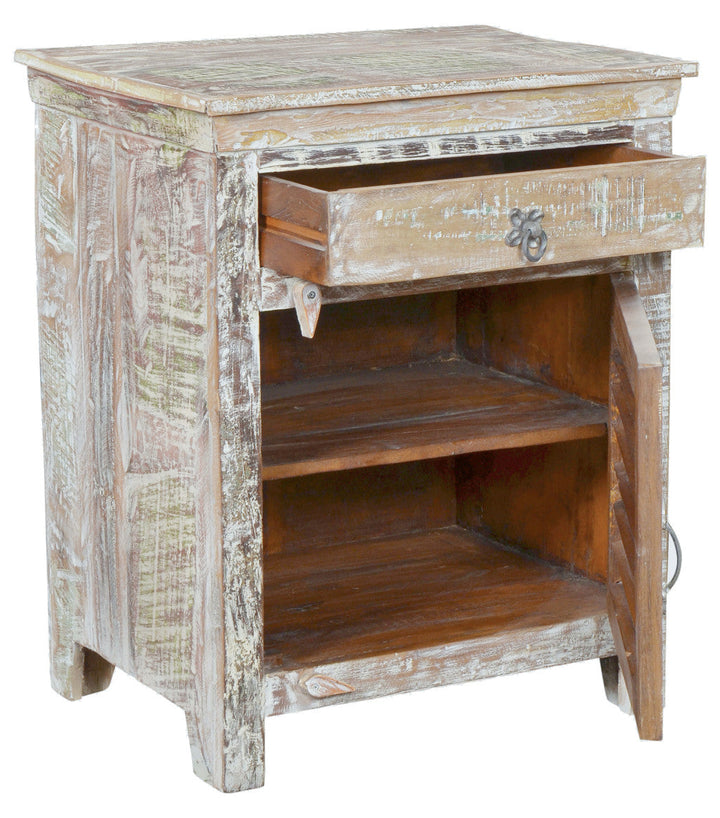 30" Distressed White One Drawer Shutter Solid Wood Nightstand Image 3