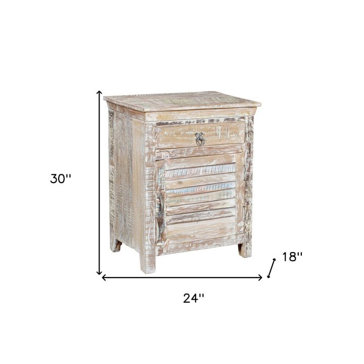 30" Distressed White One Drawer Shutter Solid Wood Nightstand Image 4