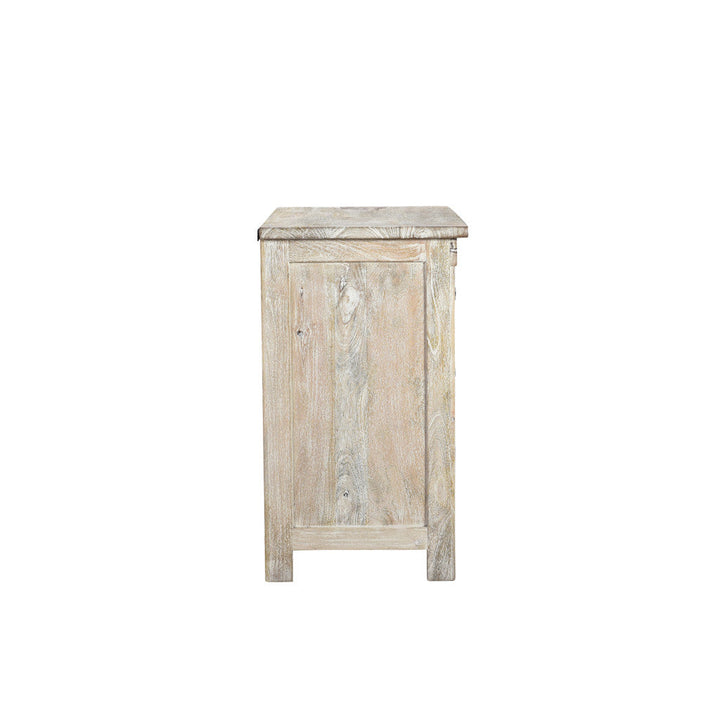 30" Distressed White Three Drawer Starburst Pattern Solid Wood Nightstand Image 4