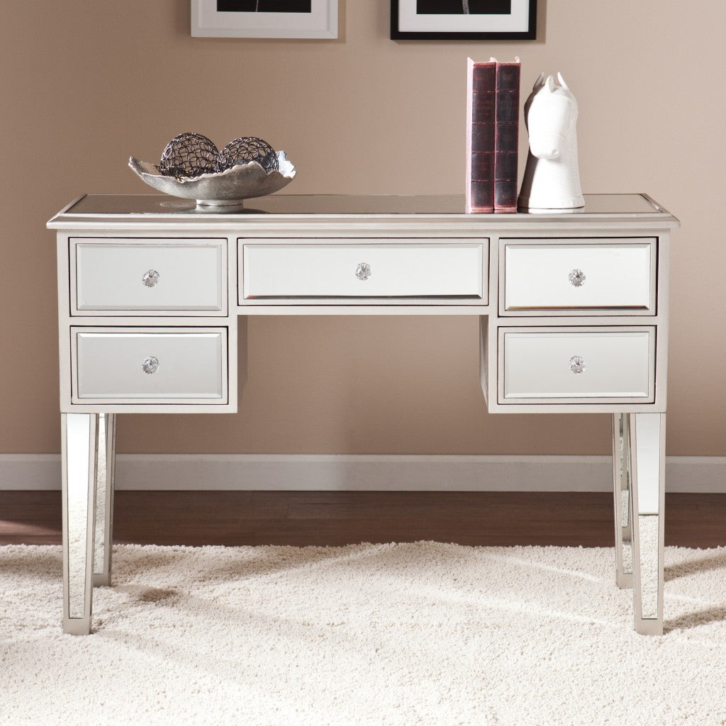 43" Silver Mirrored Glass Console Table With Storage Image 1