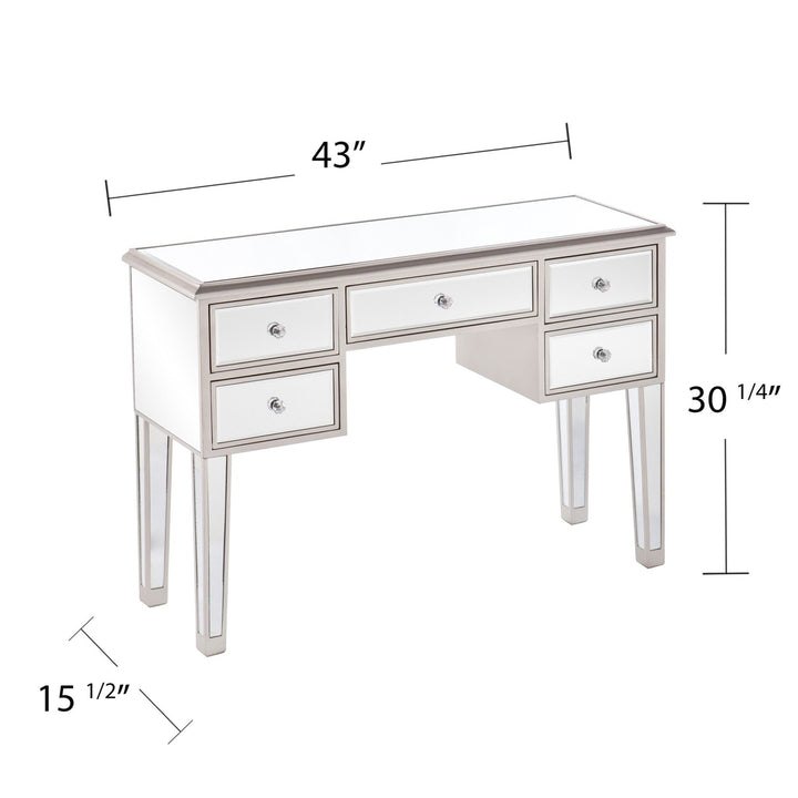 43" Silver Mirrored Glass Console Table With Storage Image 4