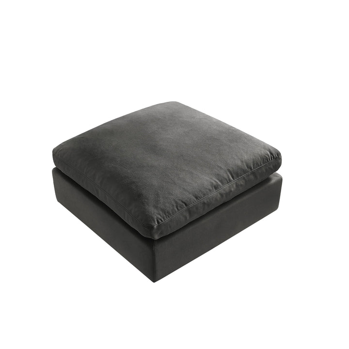 36" Charcoal Linen And Black Ottoman Image 2