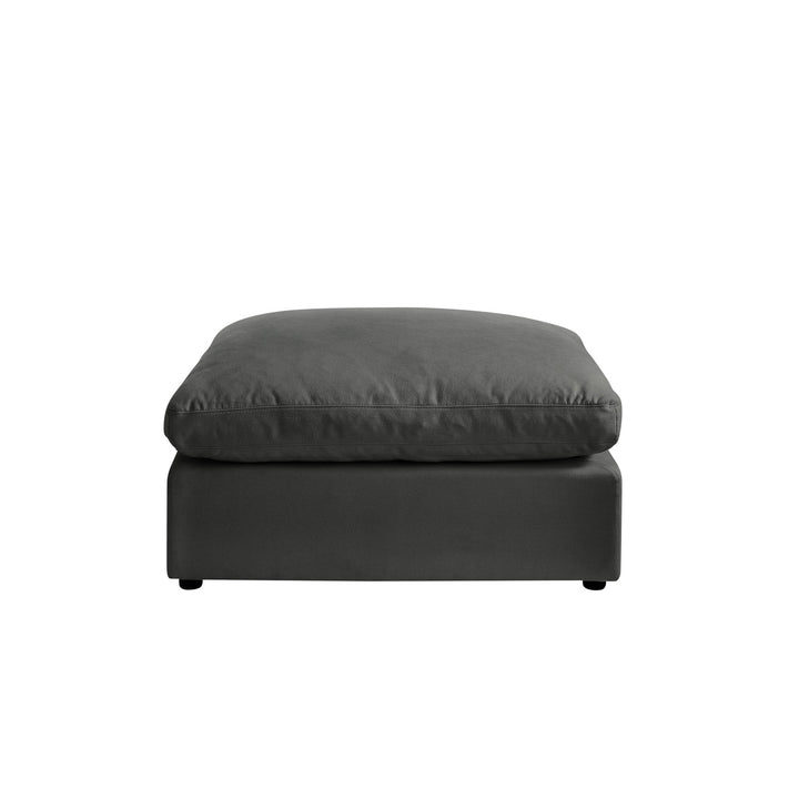 36" Charcoal Linen And Black Ottoman Image 3