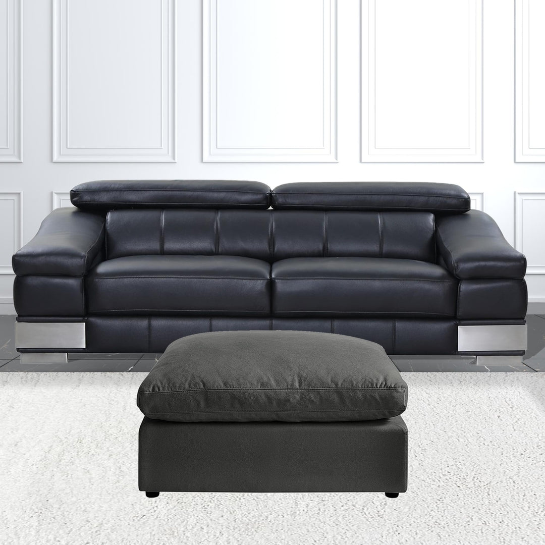 36" Charcoal Linen And Black Ottoman Image 7