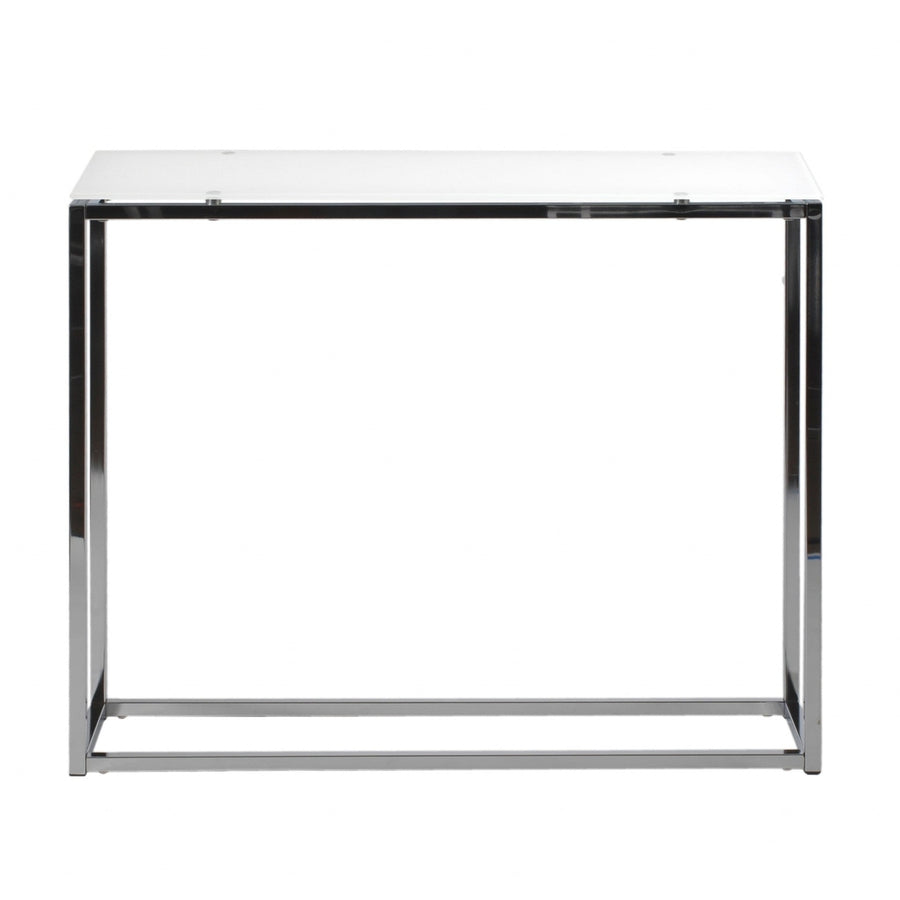 36" White and Silver Glass Frame Console Table Image 1