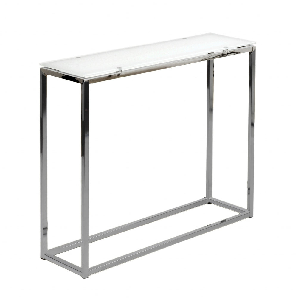 36" White and Silver Glass Frame Console Table Image 2