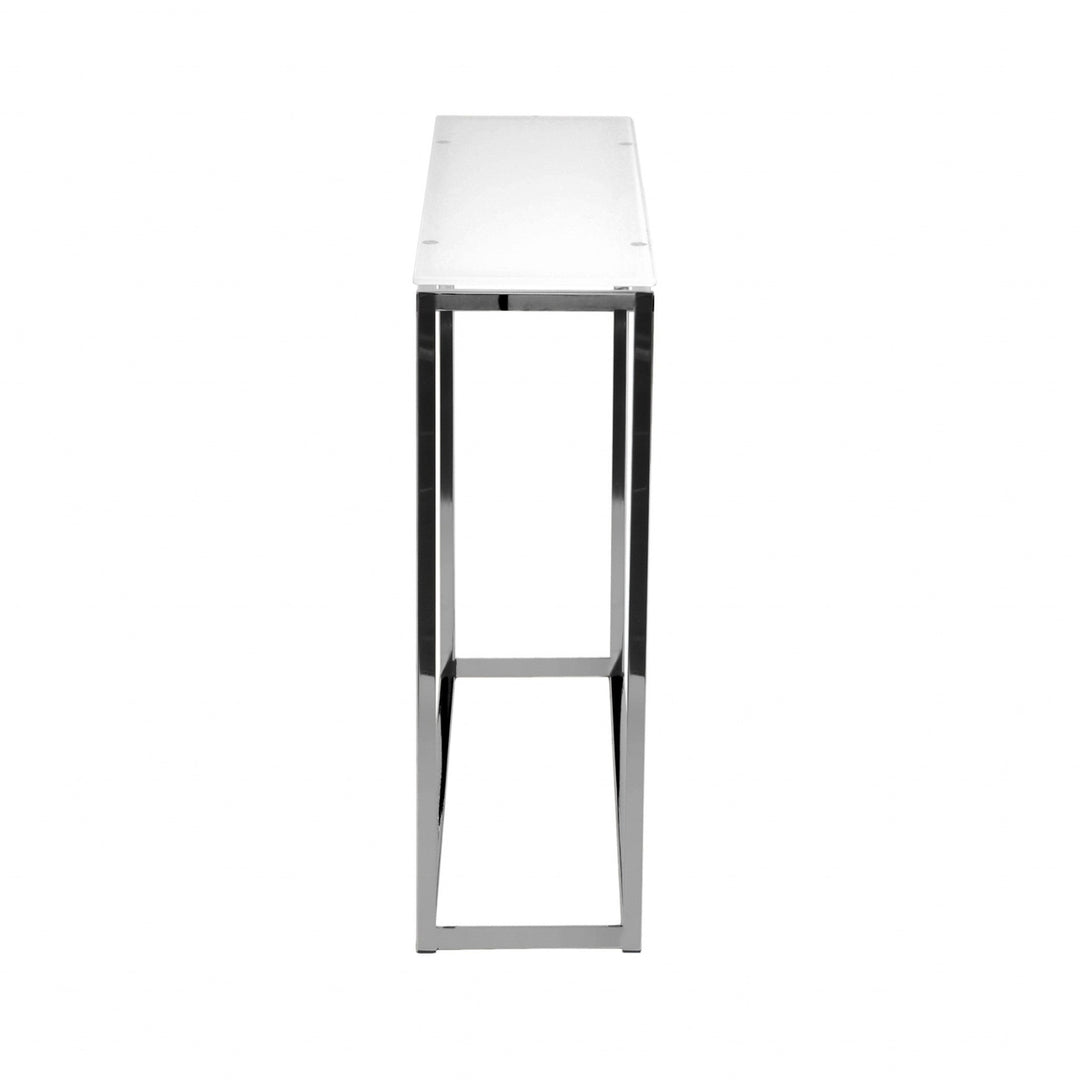 36" White and Silver Glass Frame Console Table Image 3