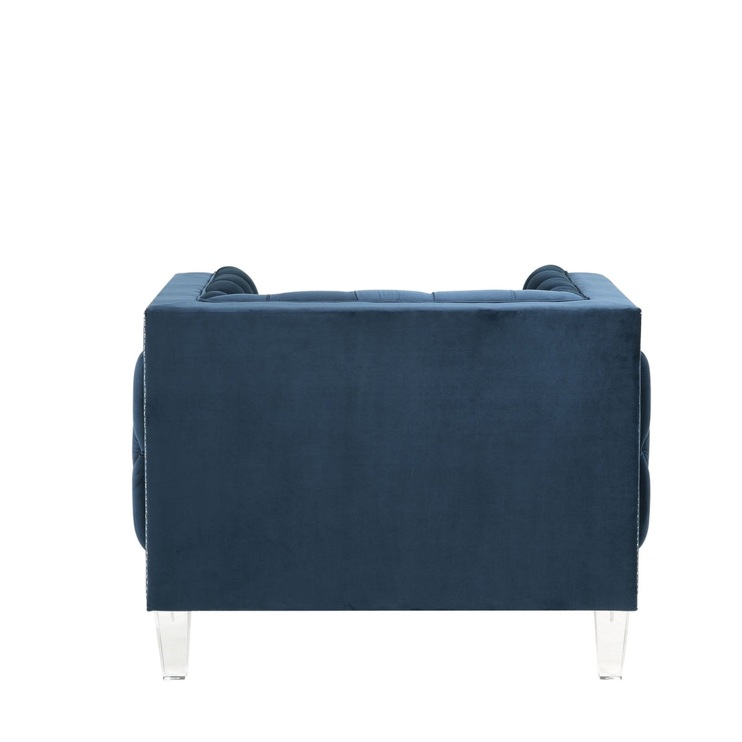 41" Blue Velvet And Black Tufted Arm Chair Image 3