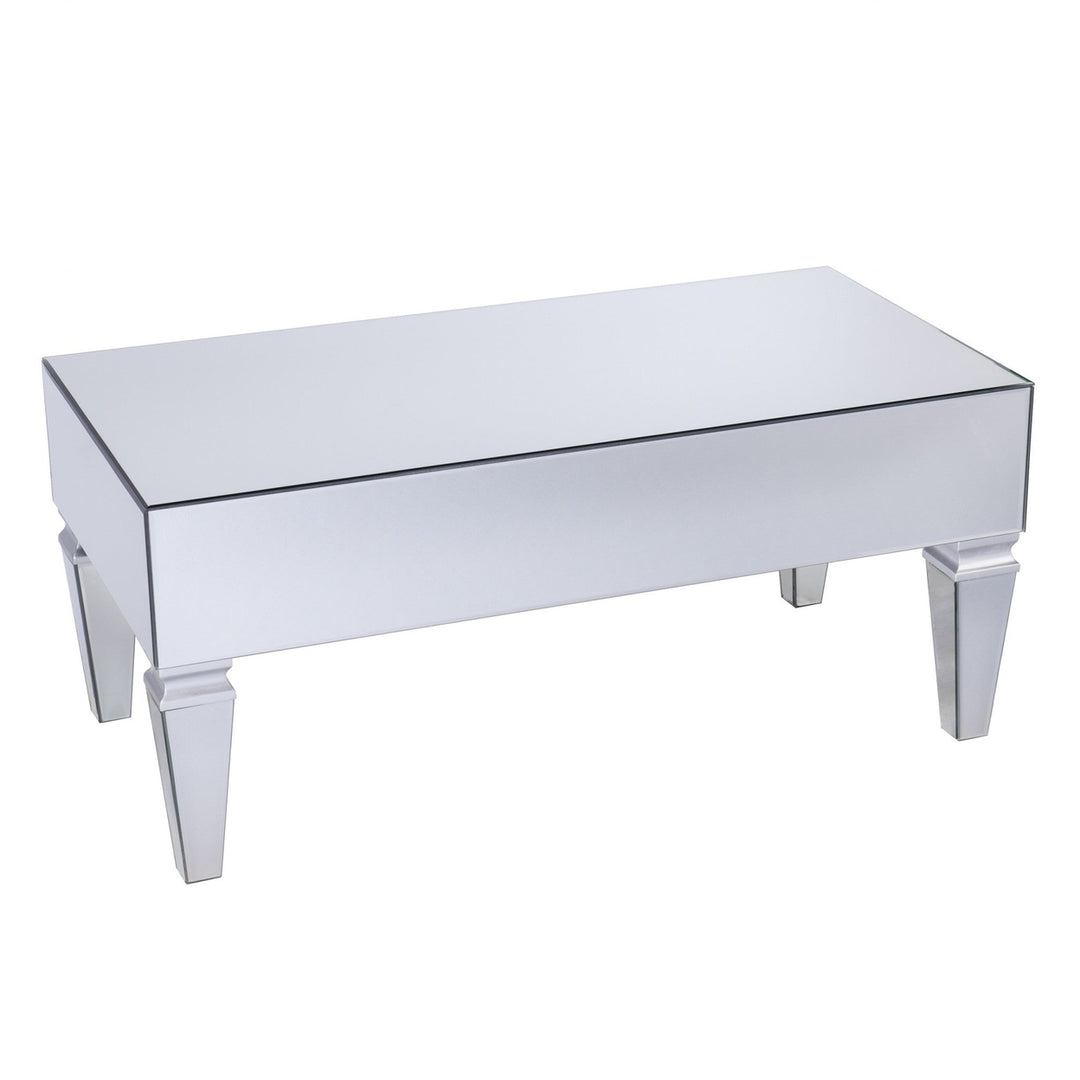 41" Silver Glam Mirrored Glass Rectangular Mirrored Coffee Table Image 7