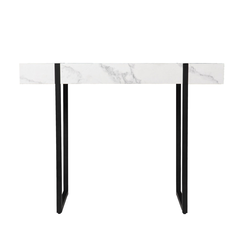 39" White and Black Faux Marble Sled Console Table Image 2