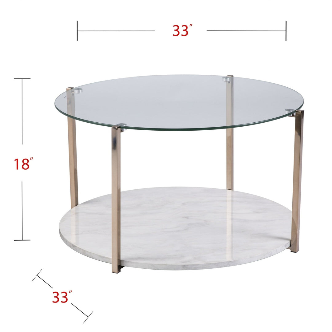 33" Gold Glam Glass And Faux Marble Two Tier Round Coffee Table Image 6