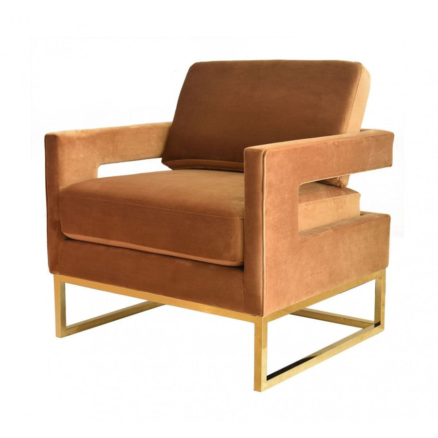 34" Camel And Gold Velvet Arm Chair Image 1