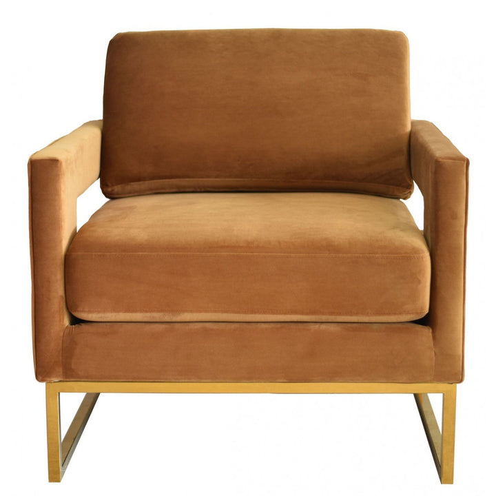 34" Camel And Gold Velvet Arm Chair Image 2