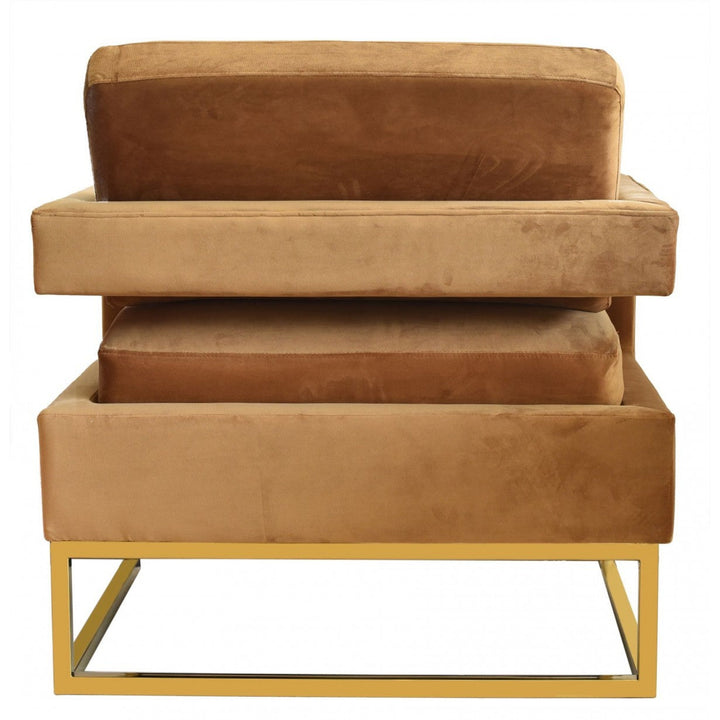 34" Camel And Gold Velvet Arm Chair Image 3