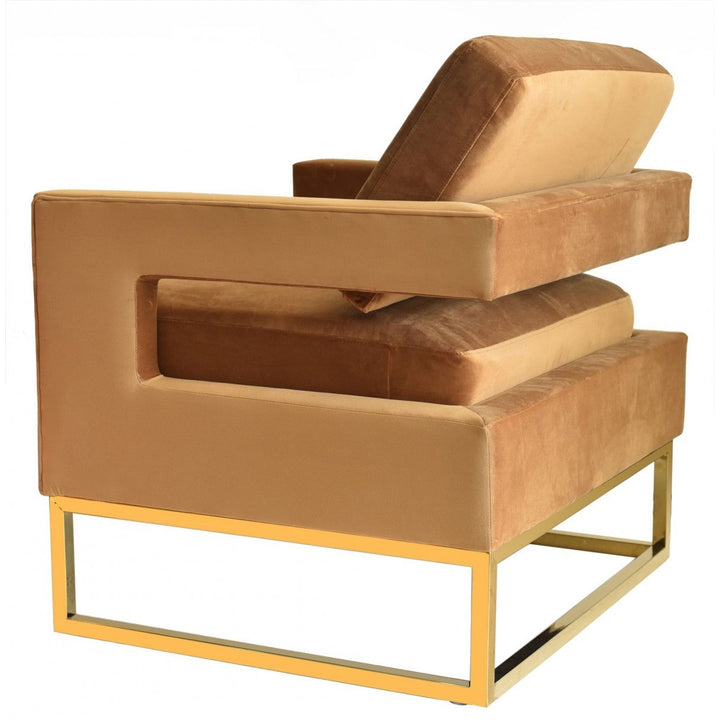 34" Camel And Gold Velvet Arm Chair Image 4