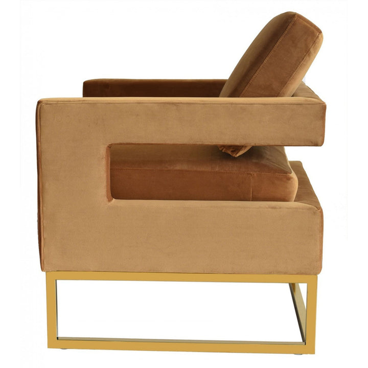 34" Camel And Gold Velvet Arm Chair Image 5