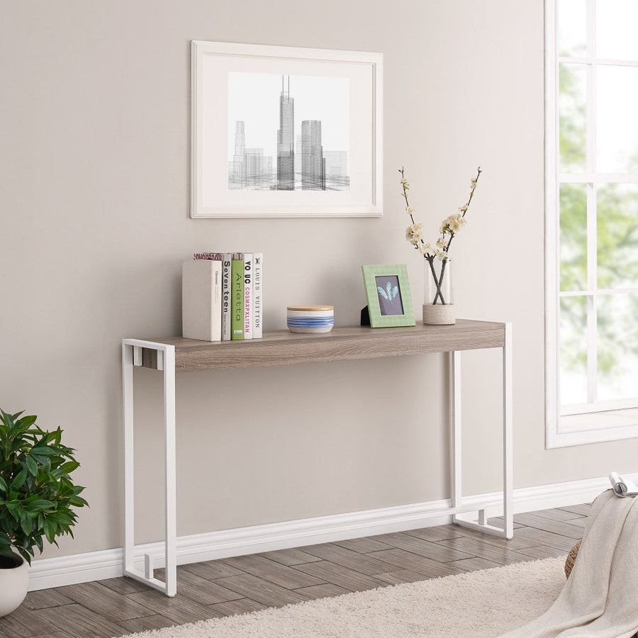 54" Gray Brown and White Sled Console Table Image 1