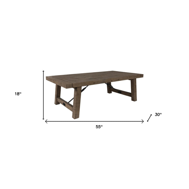 55" Brown Solid Wood Distressed Coffee Table Image 5