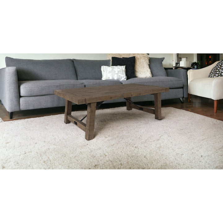 55" Brown Solid Wood Distressed Coffee Table Image 6