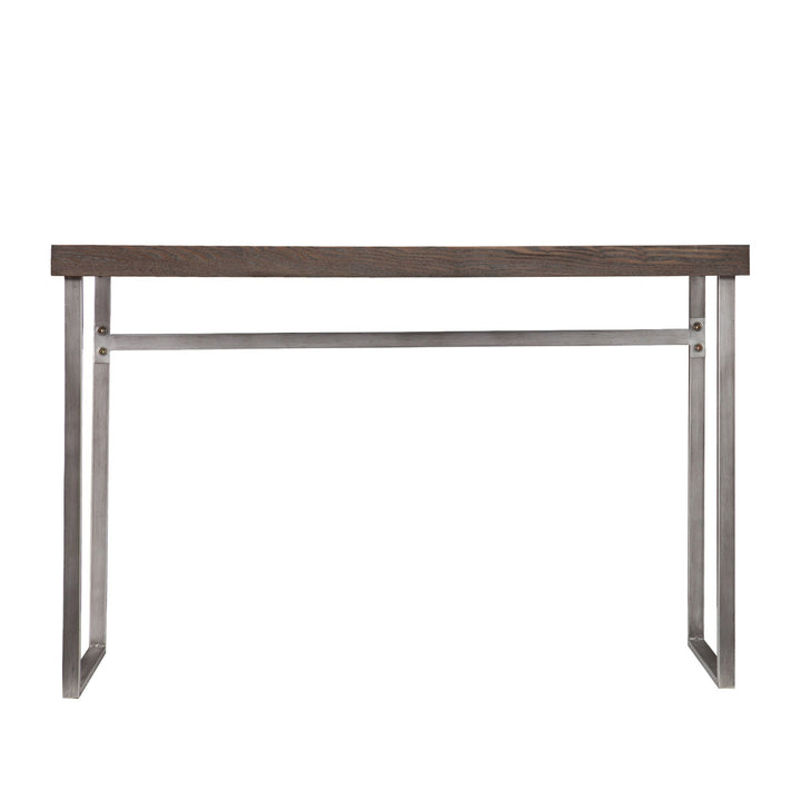 46" Gray Brown and Silver Distressed Sled Console Table Image 2