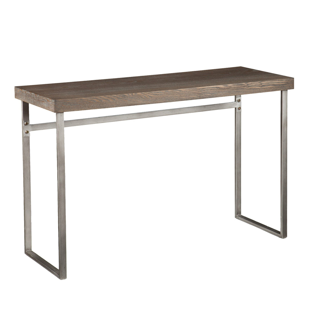 46" Gray Brown and Silver Distressed Sled Console Table Image 3